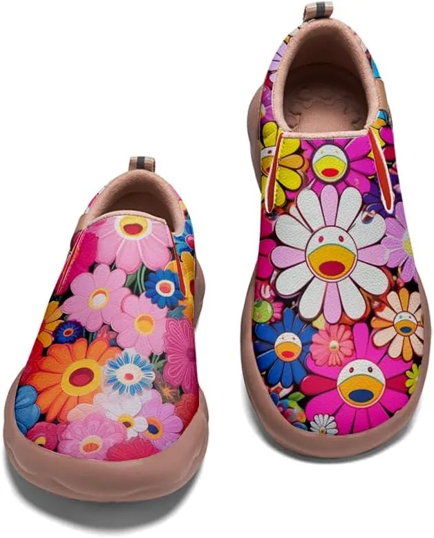 Kids Shoes Boys Girls Slip On Loafers Lightweight Soft Sole Sneaker Smiling Colorful Sunflower
