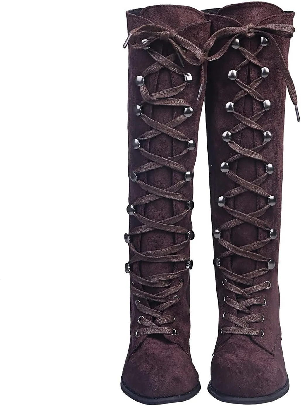 Knee High Boots Women Vintage Gothic Mid Calf Height Boots Lace up Thick High Heels Boots Casual Winter Warm Shoes