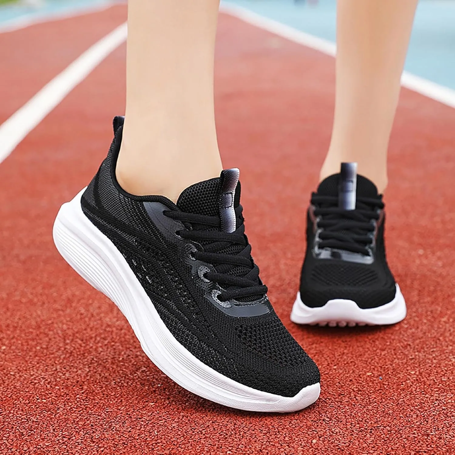 Ladies Mesh Breathable Non Slip Casual Walking Shoes Simple Comfortable Lighweight Sneakers Low Top Soft Sole Cute Fashion Outdoor Sports Shoes for Women