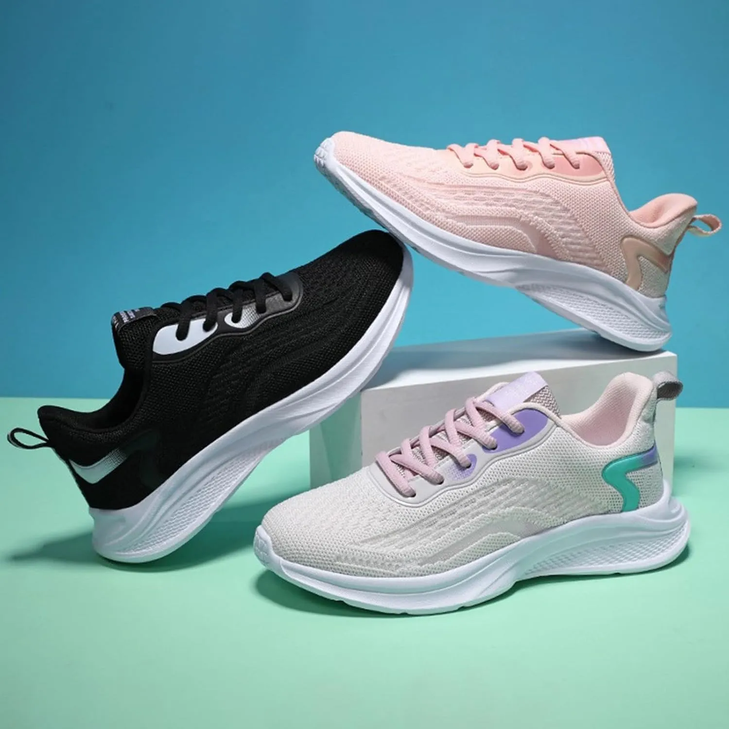 Ladies Orthopedic Sneakers Lace-up Casual Breathable Soft Sole Walking Running Shoes Comfortable Tennis Shoes Non Slip Womens Sneakers with Arch Support
