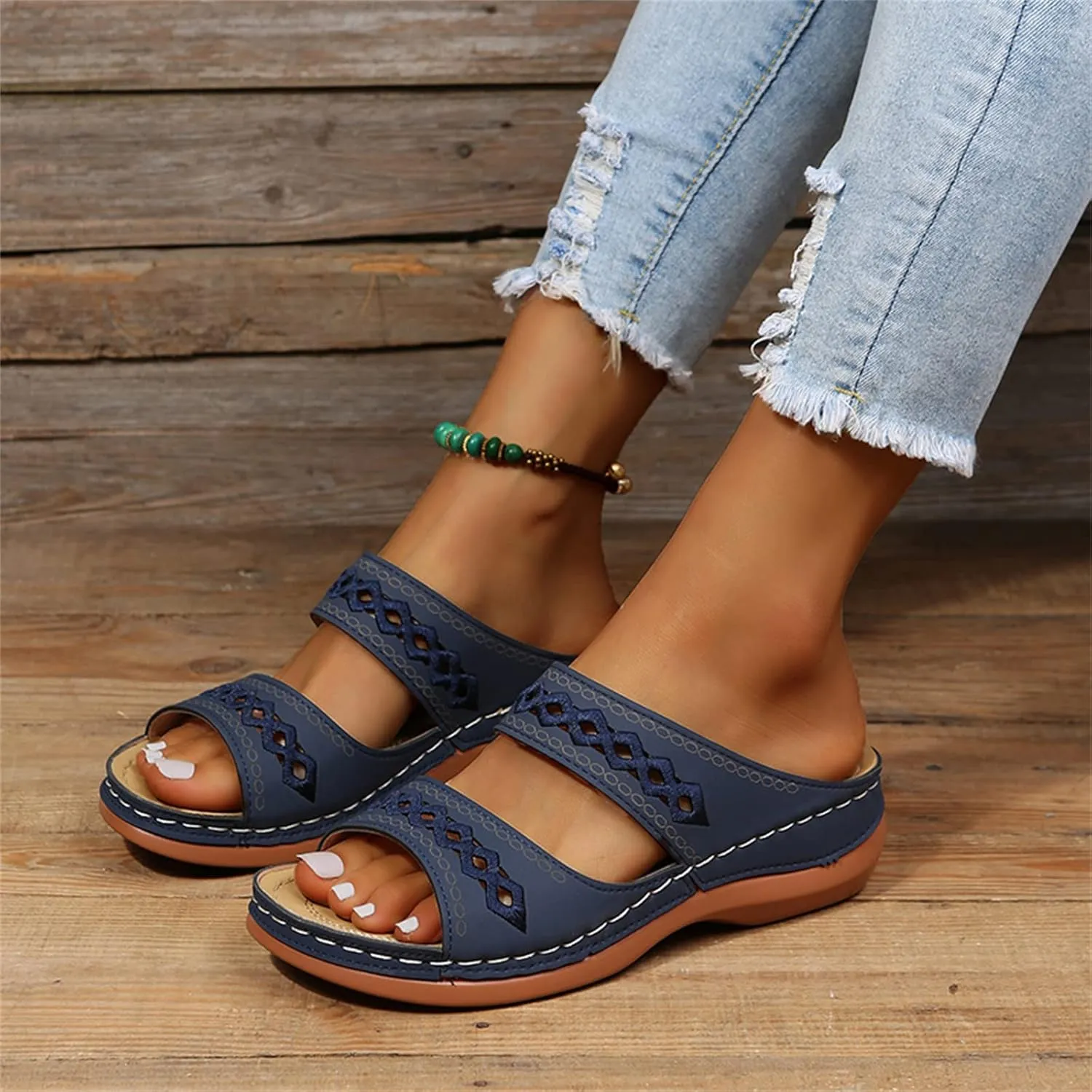 Ladmiple Orthotic Sandals For Women Plantar Fasciitis Fashion Slides Slip On Orthopedic Slipper With Comfortable Arch Support