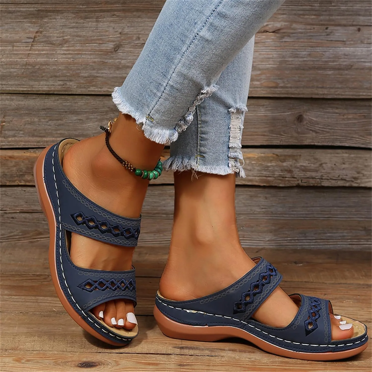 Ladmiple Orthotic Sandals For Women Plantar Fasciitis Fashion Slides Slip On Orthopedic Slipper With Comfortable Arch Support