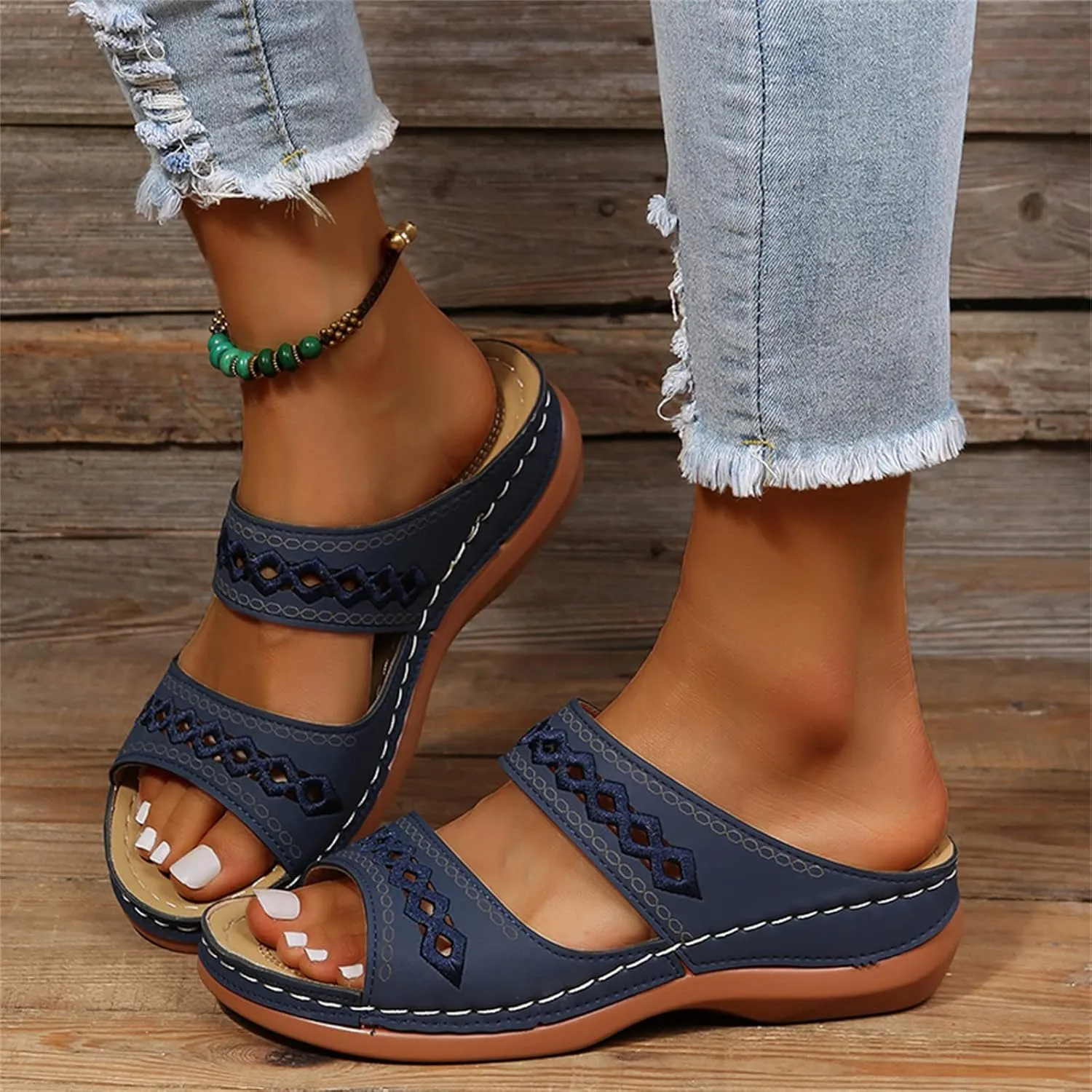 Ladmiple Orthotic Sandals For Women Plantar Fasciitis Fashion Slides Slip On Orthopedic Slipper With Comfortable Arch Support