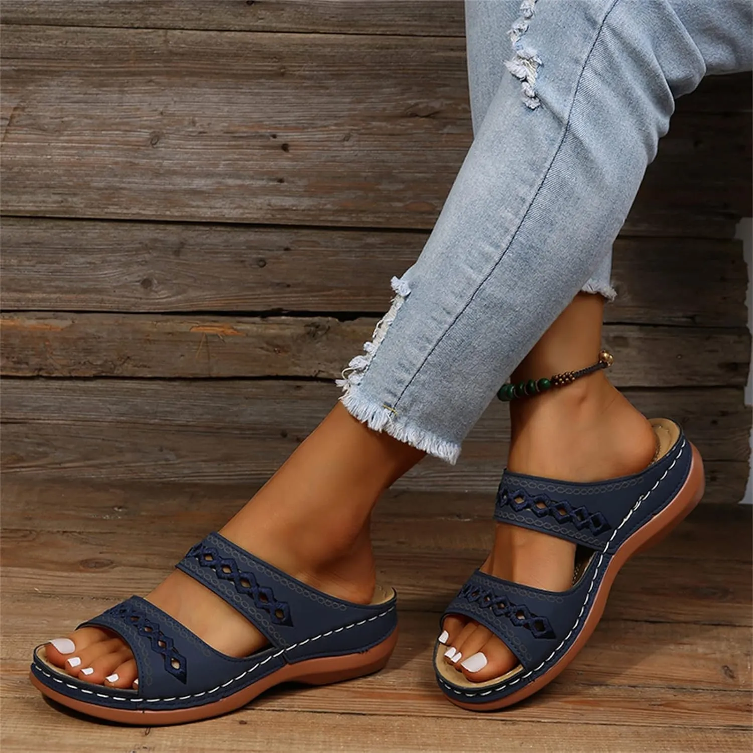 Ladmiple Orthotic Sandals For Women Plantar Fasciitis Fashion Slides Slip On Orthopedic Slipper With Comfortable Arch Support