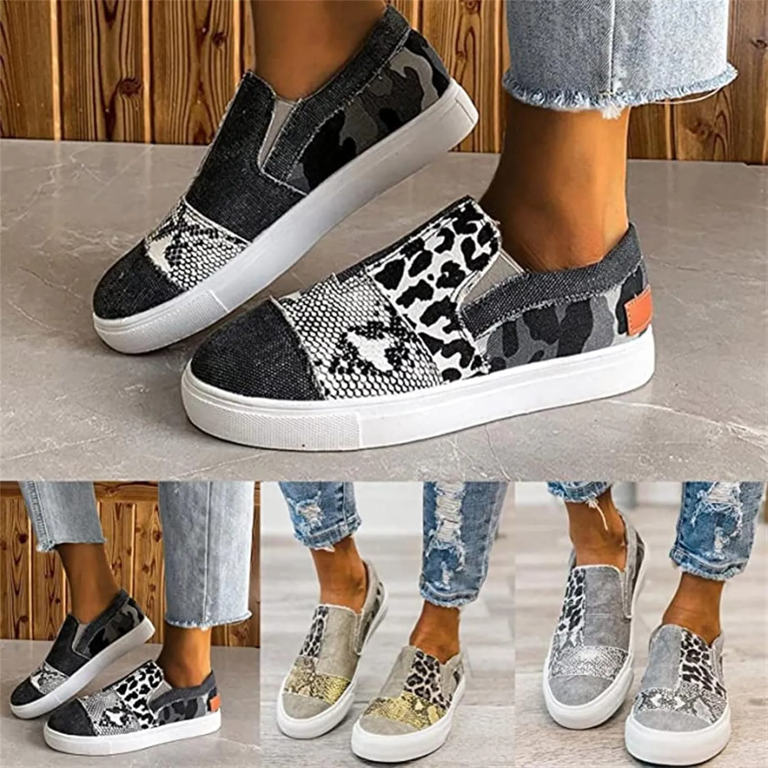 Lausiuoe Christmas Shoes For Women Flats Canvas Shoes Fashion Non-Slip Classic Casual Comfort Low Top Walking Sneakers Loafers