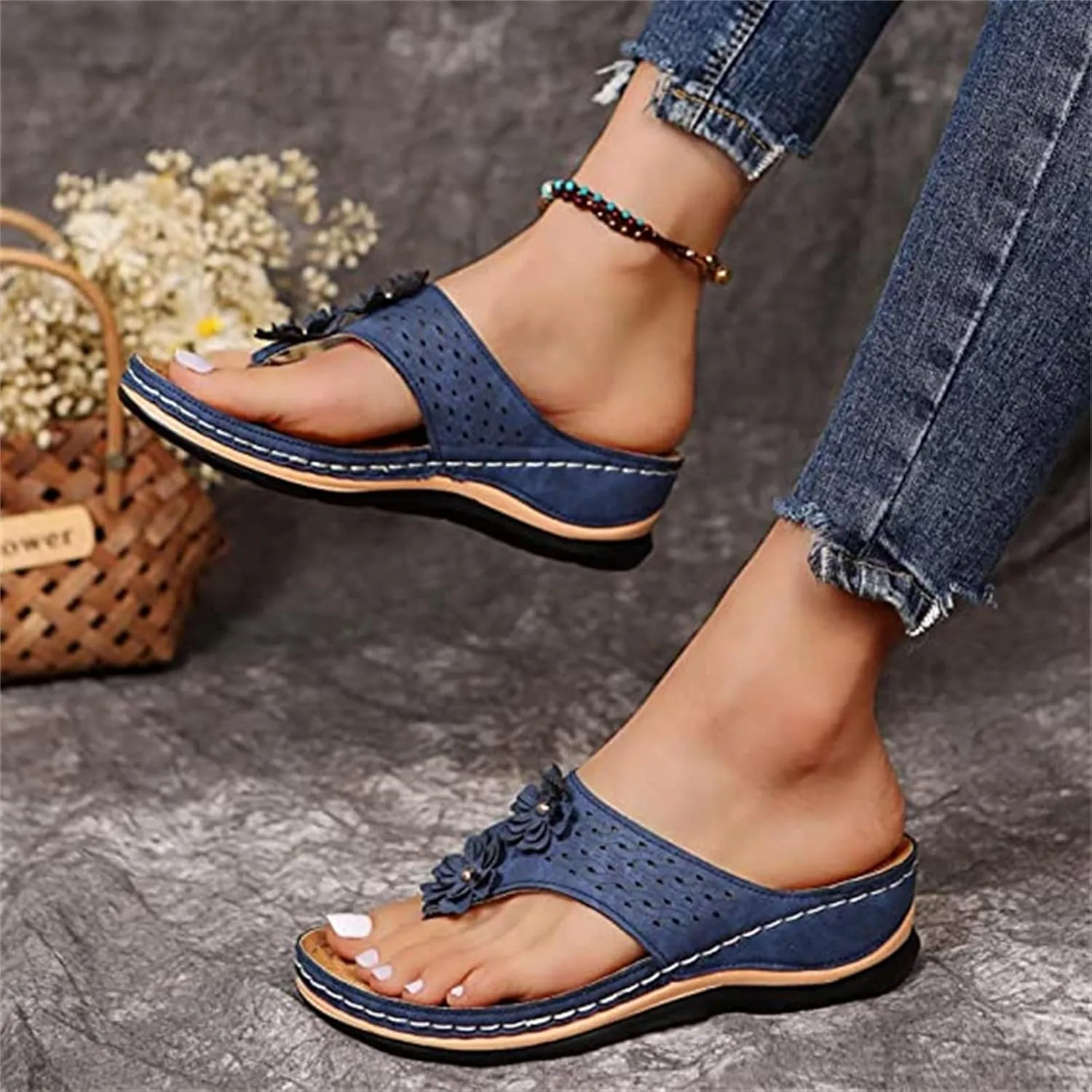 Lausiuoe Flip Flops For Women Beach Wear Original Orthotic Comfort Walking Shoes Dressy Summer Sandals With Arch Support