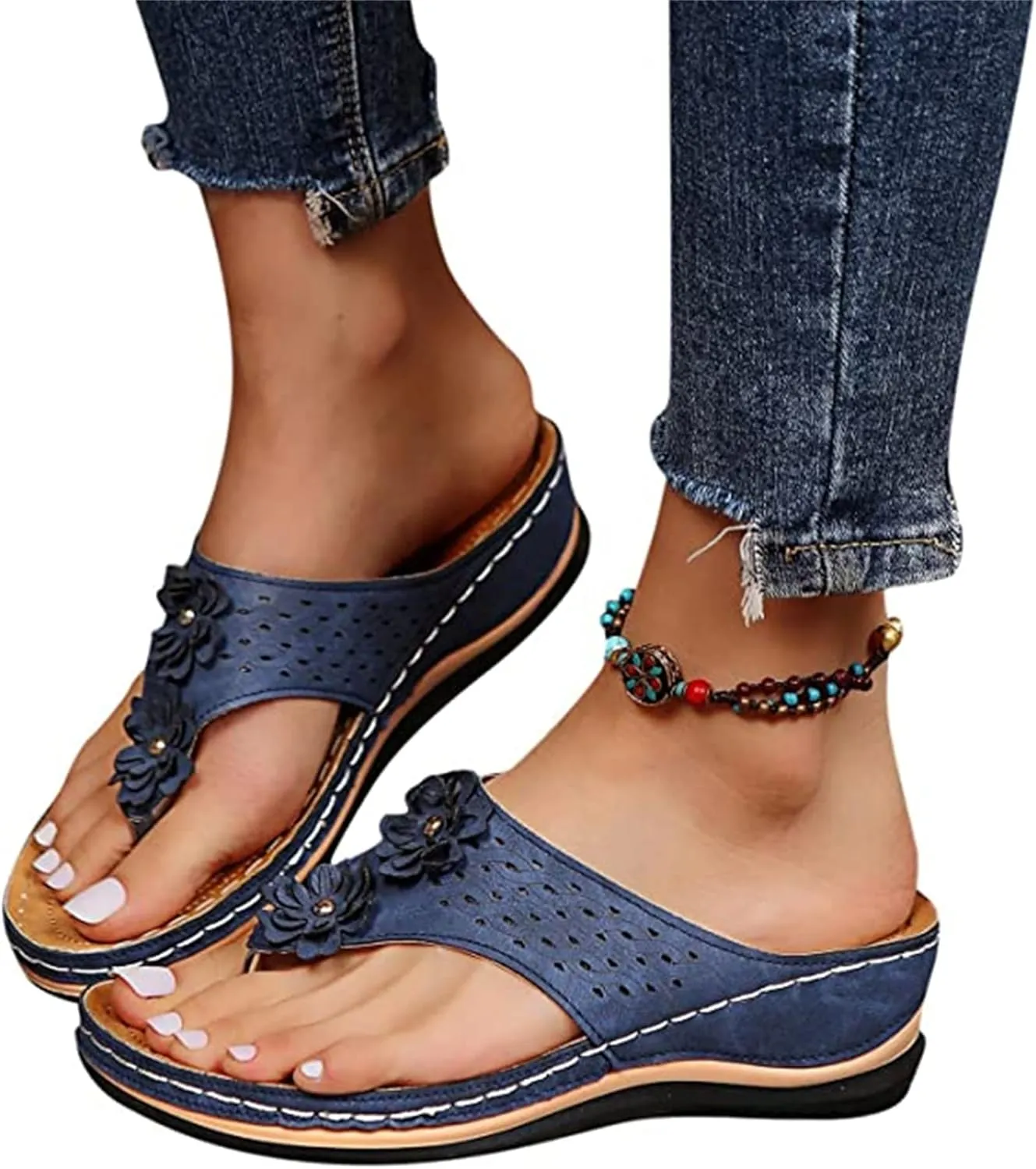 Lausiuoe Flip Flops For Women Beach Wear Original Orthotic Comfort Walking Shoes Dressy Summer Sandals With Arch Support