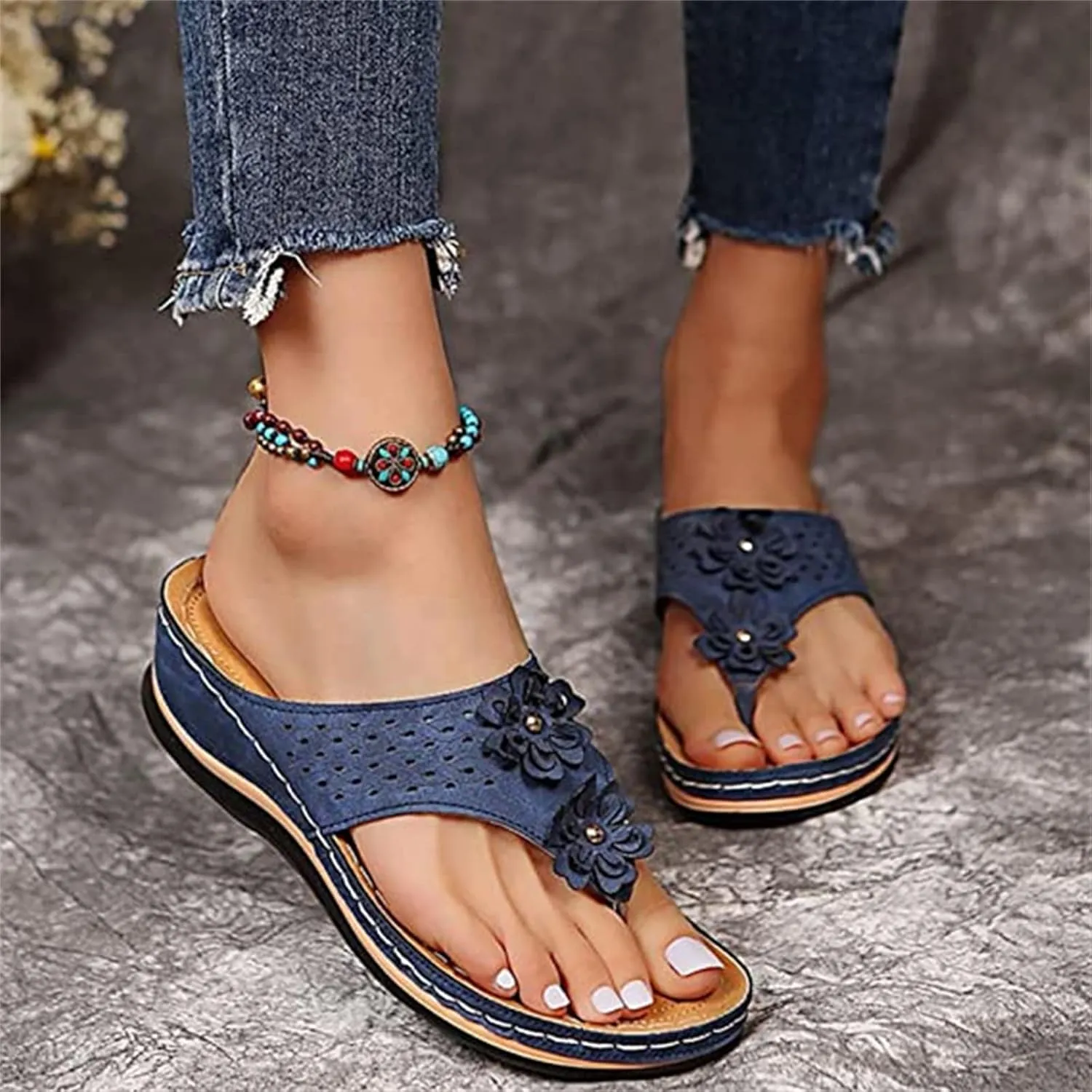 Lausiuoe Flip Flops For Women Beach Wear Original Orthotic Comfort Walking Shoes Dressy Summer Sandals With Arch Support