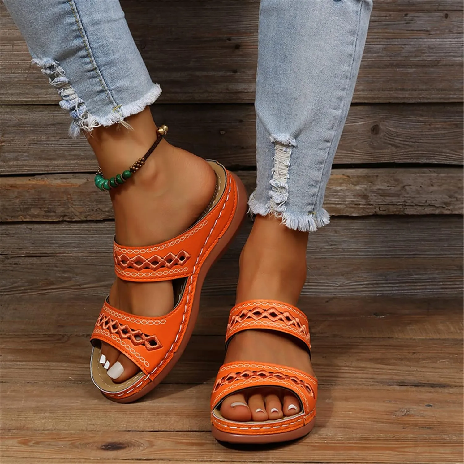 Lausiuoe Orthopedic Sandals For Women Arch Support Dressy Summer Slide Sandals Casual Soft Sole Wide Width Walking Shoes