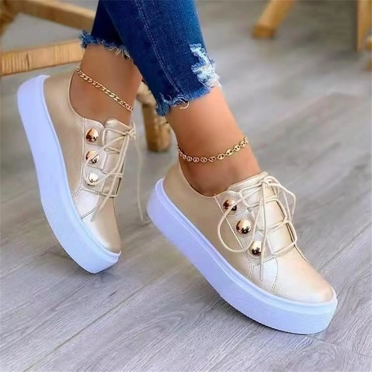 Lausiuoe Platform Shoes For Women Sneakers Lightweight Non-Slip Casual Fashion Soft Comfort Breathable Walking Shoes