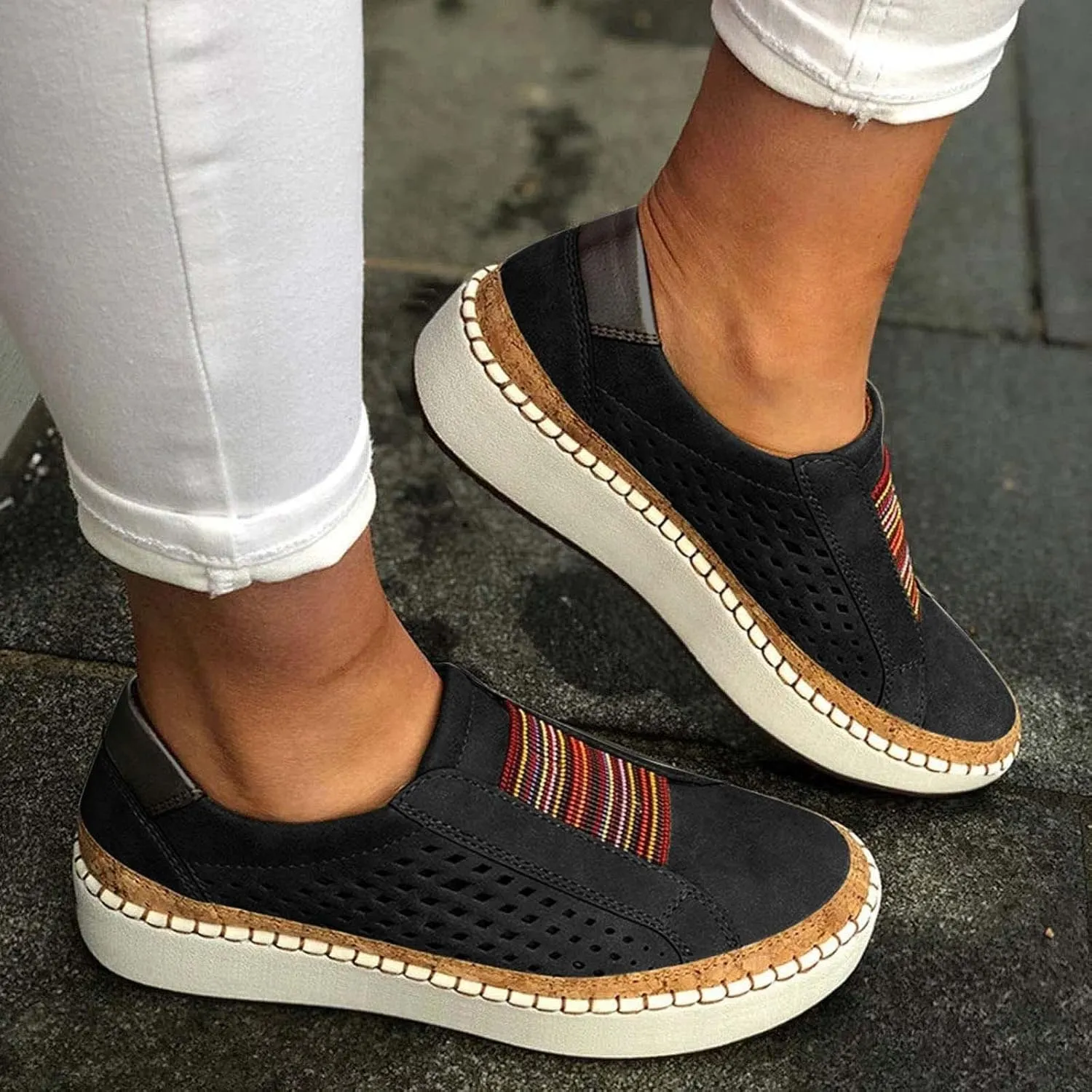 Lausiuoe Shoes For Women Dressy Flats Canvas Loafers Fashion Round Toe Non-Slip Casual Comfortable Walking Slip On Sneakers