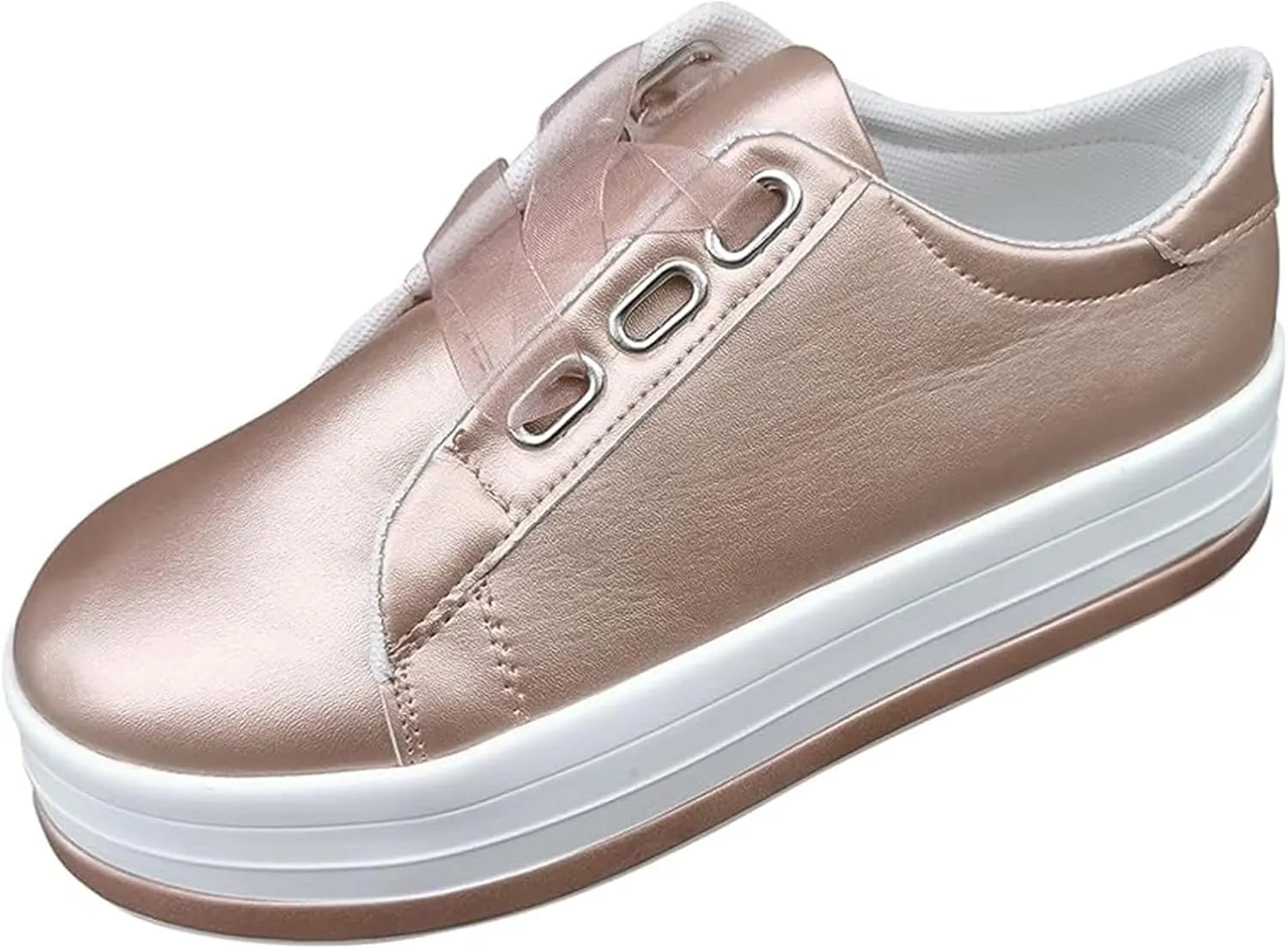 Lausiuoe Shoes For Women Sneakers Cute Leather Low Top Walking Shoes Casual Fashion Slip On Soft Non-Slip Flat Loafers