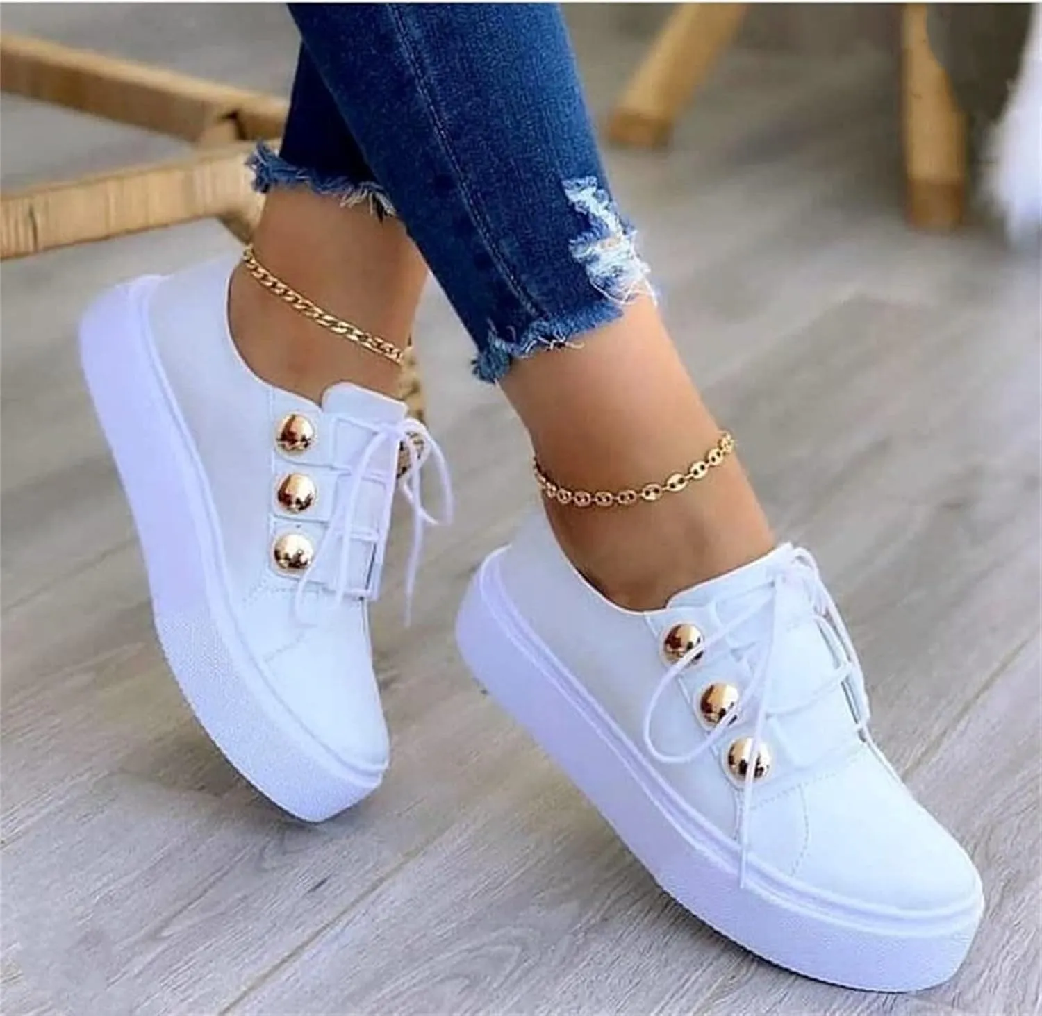 Lausiuoe Shoes For Women Sneakers Trendy Low Top Casual Fashion Leather Comfortable Soft Non-Slip Walking Flat Loafers