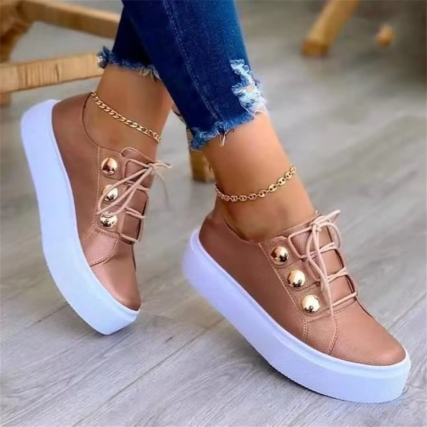 Lausiuoe Sneakers For Women Walking Shoes Comfortable Slip On Leather Loafers Fashion Casual Soft Non-Slip Flat Shoes