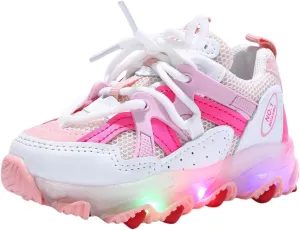 LED Light Up Sneakers Breathable Sport Casual Girls Boys Shoes Adjustable Strap Flashing for Toddler/Little Kid (Pink, 12.5 Little Kid)