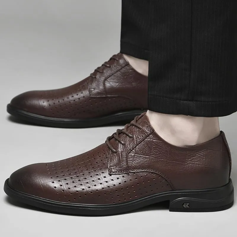 Lightweight Casual Leather Shoes Men's Comfortable Breathable Oxford Shoes Fashionable Classic Lace-up Walking