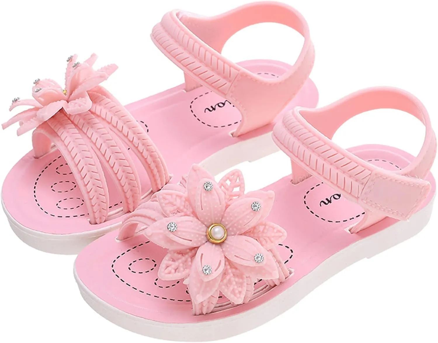 Little Girls Princess Sandals Soft Sole Non Slip Comfortable Fashion Open Toe Flat Sandals with Flower Decoration