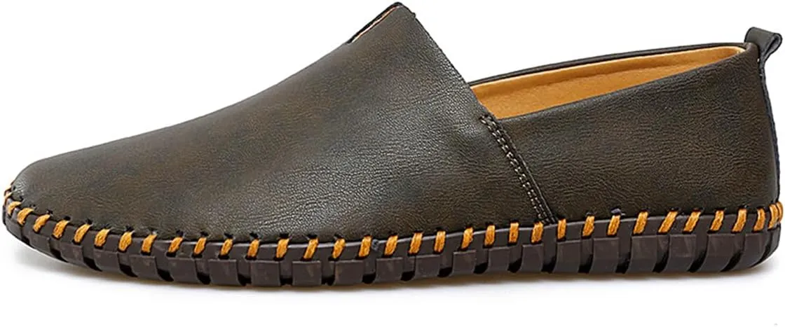 Men Leather Handmade Loafer Shoes Slip On Soft Fashion Round Toe Flats Non-Slip Walking Driving Shoes for Men