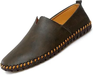 Men Leather Handmade Loafer Shoes Slip On Soft Fashion Round Toe Flats Non-Slip Walking Driving Shoes for Men