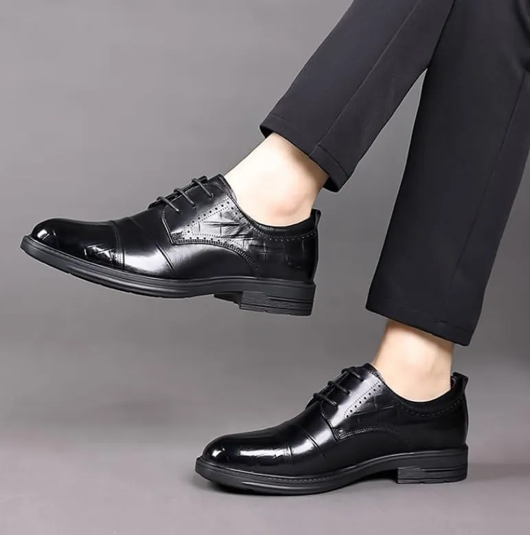 Men's Brogue Oxford Shoes Mens Patent Leather Formal Business Dress Shoes Classic Lace Up Brogue Shoes(7.5)