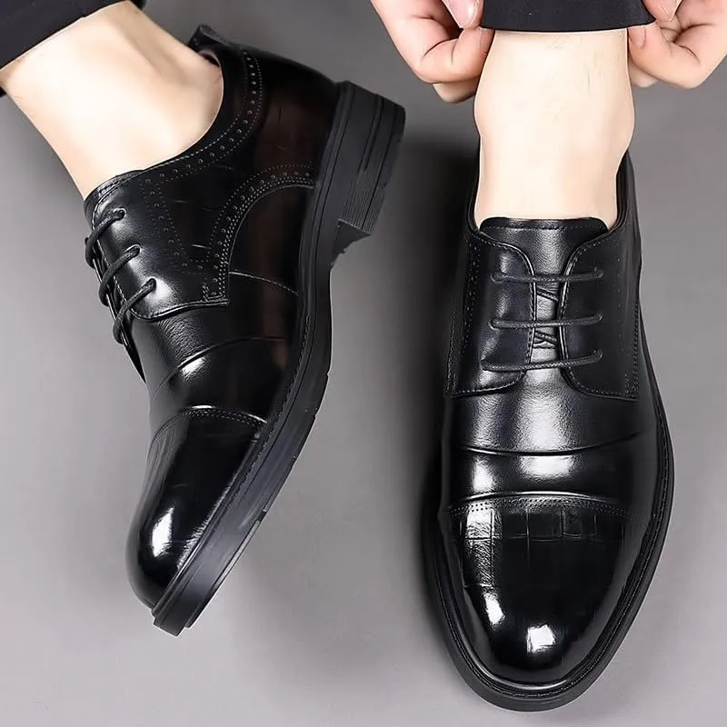 Men's Brogue Oxford Shoes Mens Patent Leather Formal Business Dress Shoes Classic Lace Up Brogue Shoes(7.5)