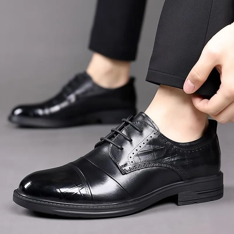 Men's Brogue Oxford Shoes Mens Patent Leather Formal Business Dress Shoes Classic Lace Up Brogue Shoes(7.5)