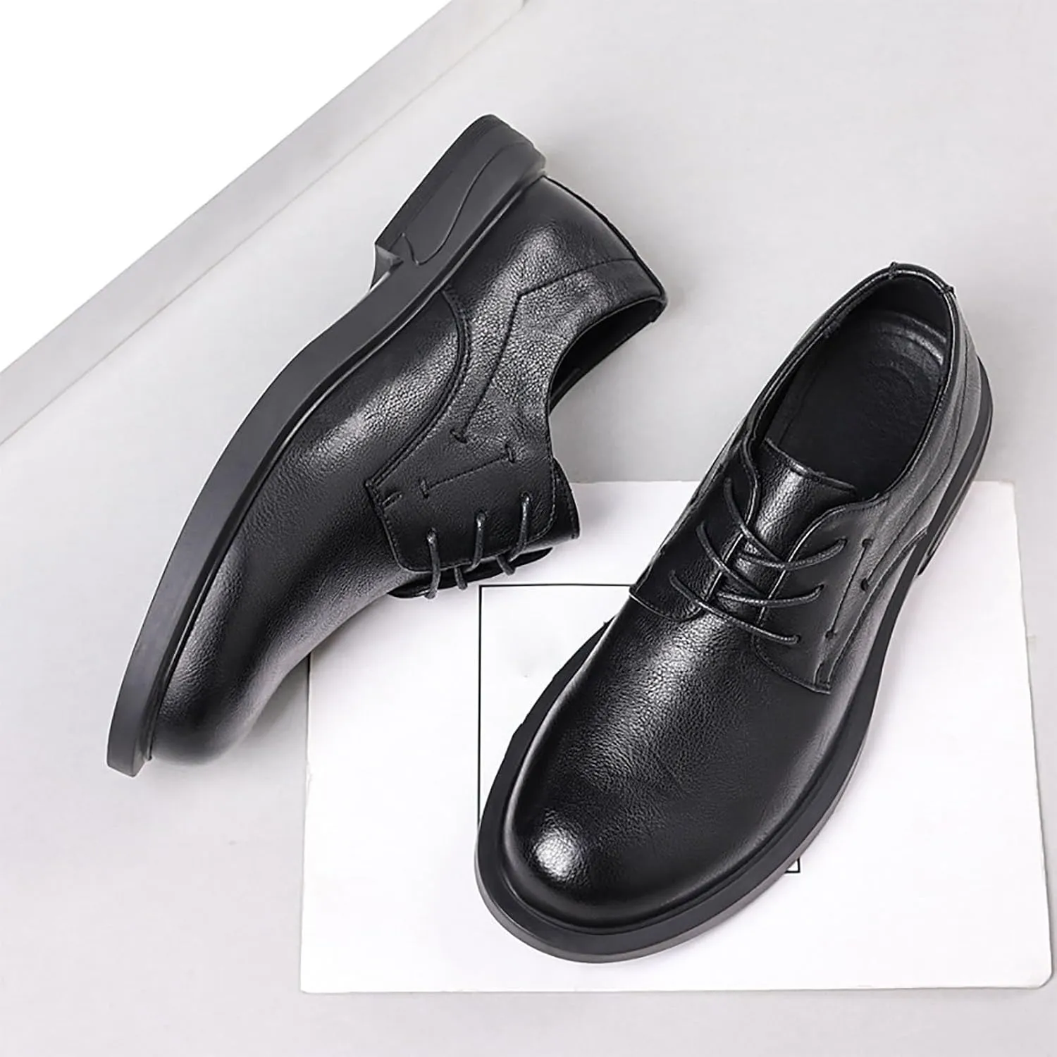 Men's Business Casual Leather Oxfords, Wide Toe Dress Shoes for Men, Easy Lace-Up Breathable Comfort Ideal for Work