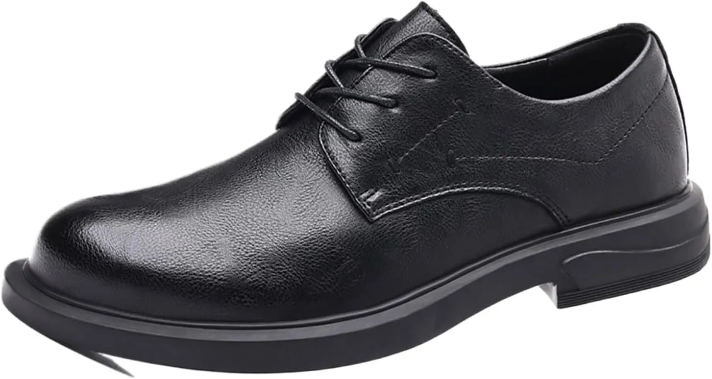 Men's Business Casual Leather Oxfords, Wide Toe Dress Shoes for Men, Easy Lace-Up Breathable Comfort Ideal for Work