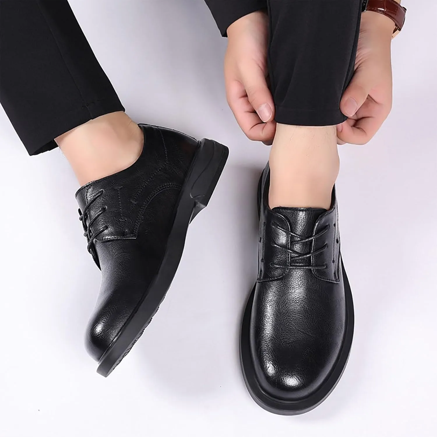 Men's Business Casual Leather Oxfords, Wide Toe Dress Shoes for Men, Easy Lace-Up Breathable Comfort Ideal for Work