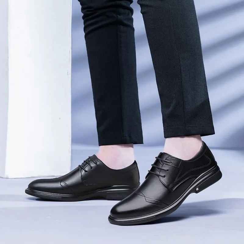 Men's Business Dress Shoes, Leather Pointy, Breathable Brogues Pointed Toe Dress Shoes