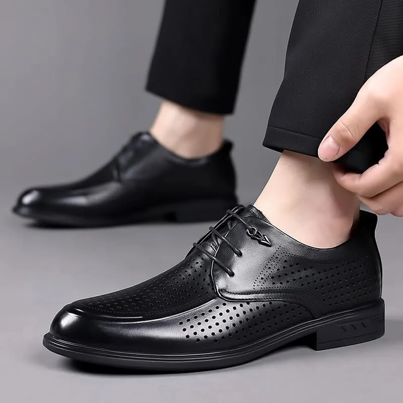 Men's Business Formal Leather Sandals Summer Breathable Leather Shoes Hollow-Out Cowhide Casual Men's Dress Shoes(8.5)