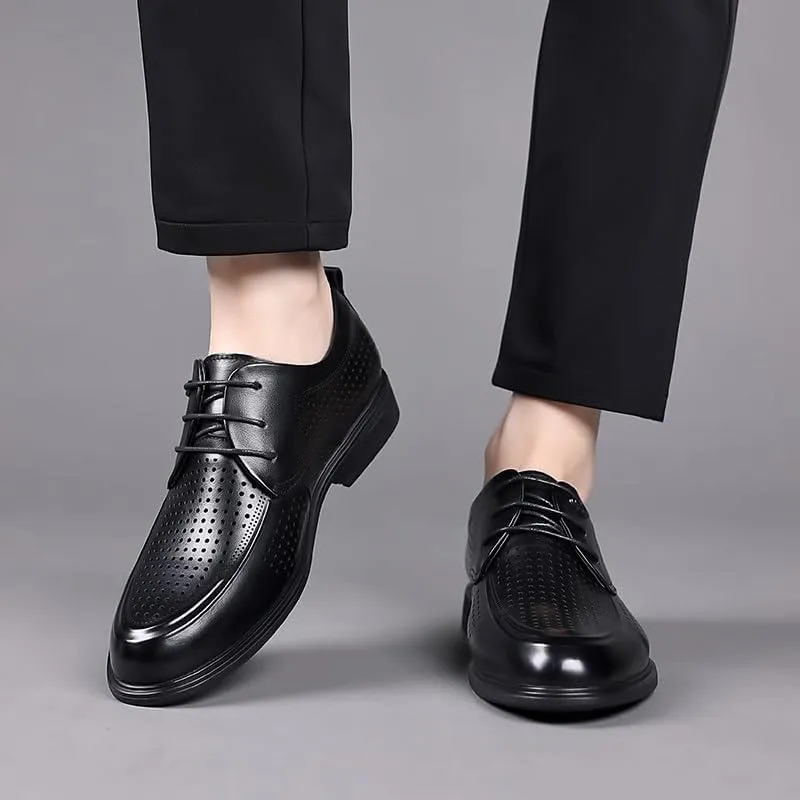 Men's Business Formal Leather Sandals Summer Breathable Leather Shoes Hollow-Out Cowhide Casual Men's Dress Shoes(8.5)