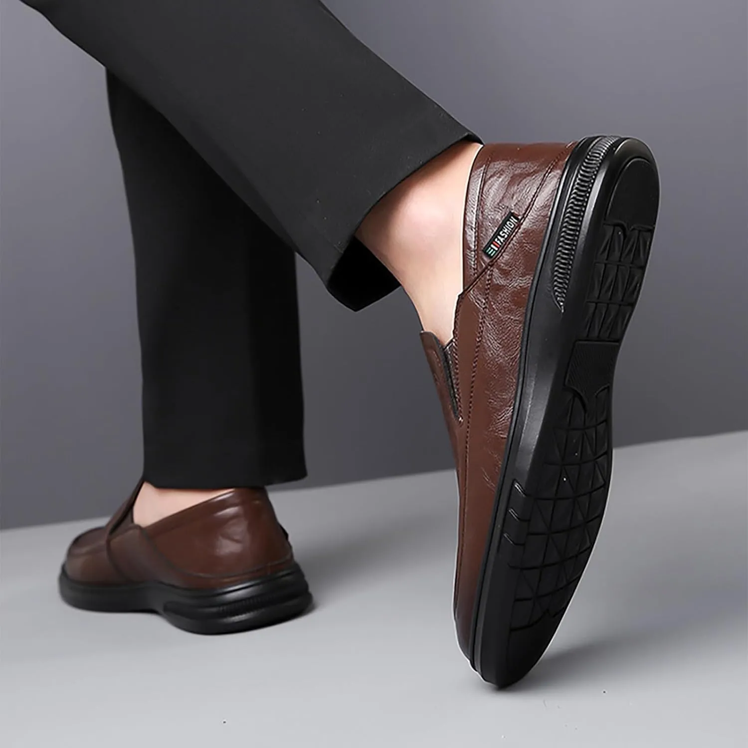 Men's Casual Dress Slip-on Shoes, Comfortable Leather Oxfords, Soft Sole & Breathable Ideal for Office Wedding & Business Occasions