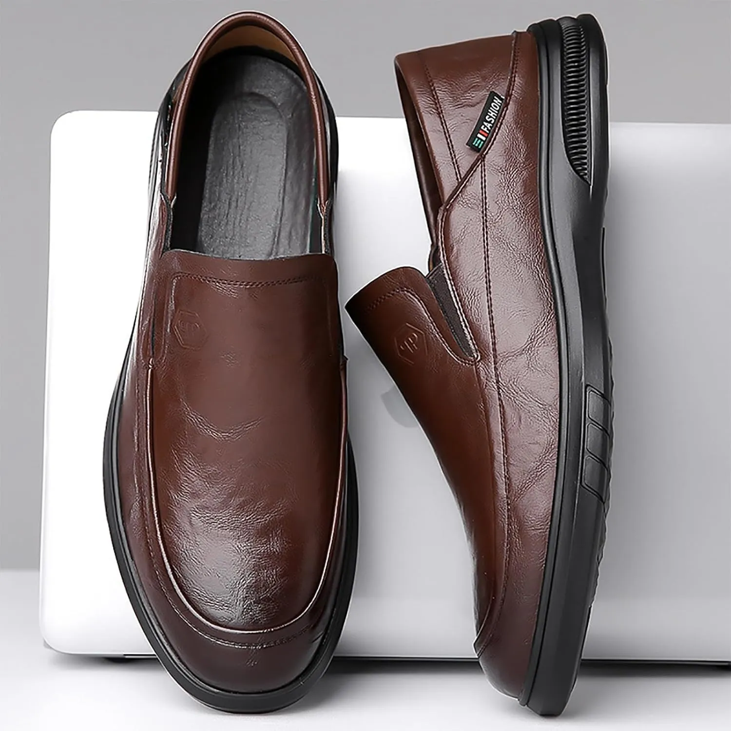 Men's Casual Dress Slip-on Shoes, Comfortable Leather Oxfords, Soft Sole & Breathable Ideal for Office Wedding & Business Occasions