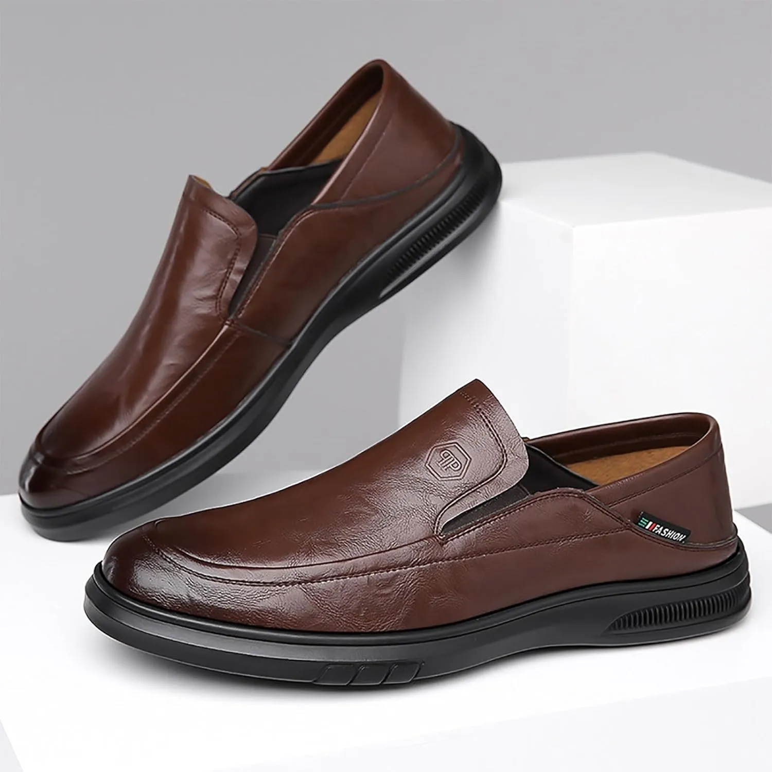 Men's Casual Dress Slip-on Shoes, Comfortable Leather Oxfords, Soft Sole & Breathable Ideal for Office Wedding & Business Occasions