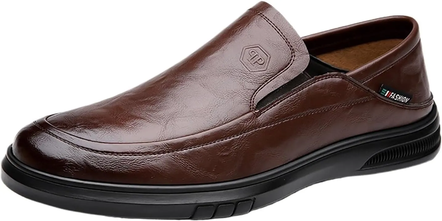 Men's Casual Dress Slip-on Shoes, Comfortable Leather Oxfords, Soft Sole & Breathable Ideal for Office Wedding & Business Occasions