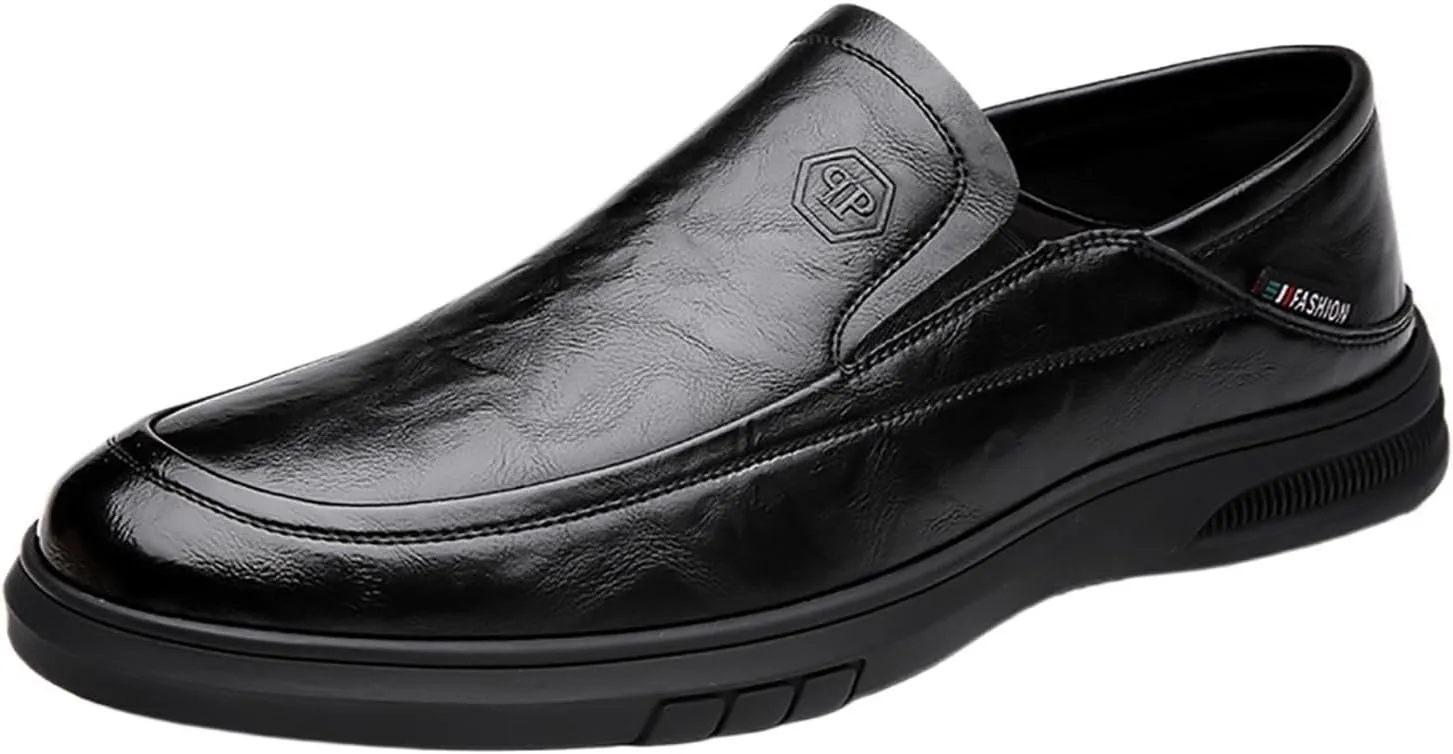 Men's Casual Dress Slip-on Shoes, Comfortable Leather Oxfords, Soft Sole & Breathable Ideal for Office Wedding & Business Occasions
