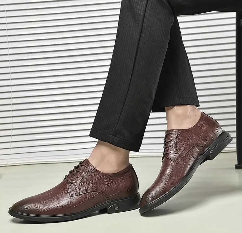 Men's Classic Lace-up Casual Business Formal Oxfords Shoes Mens Non Slip Leather Dress Shoes