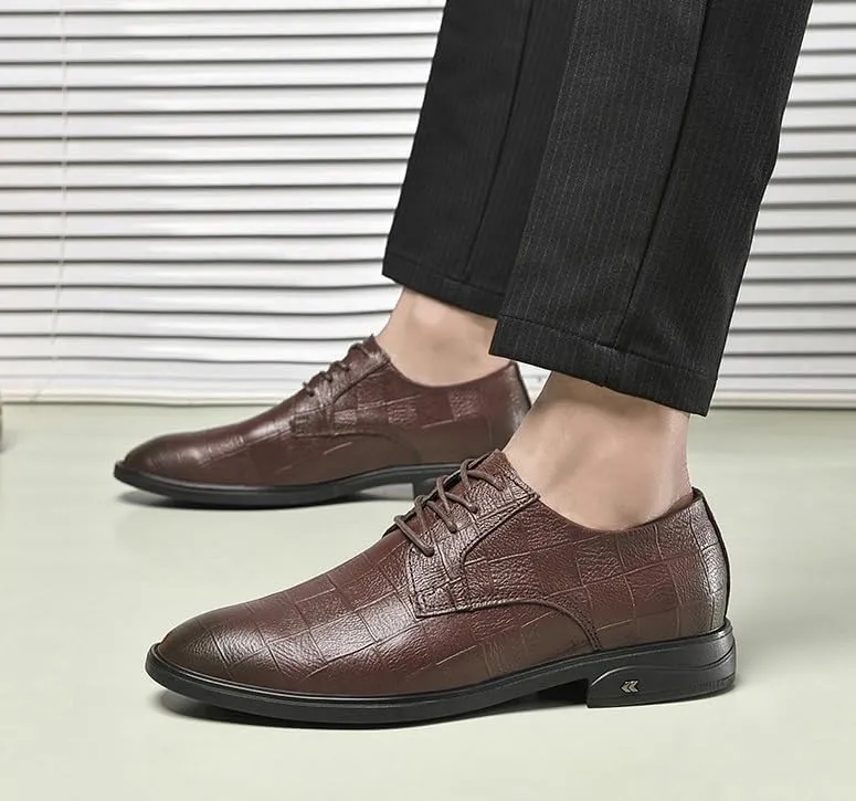 Men's Classic Lace-up Casual Business Formal Oxfords Shoes Mens Non Slip Leather Dress Shoes