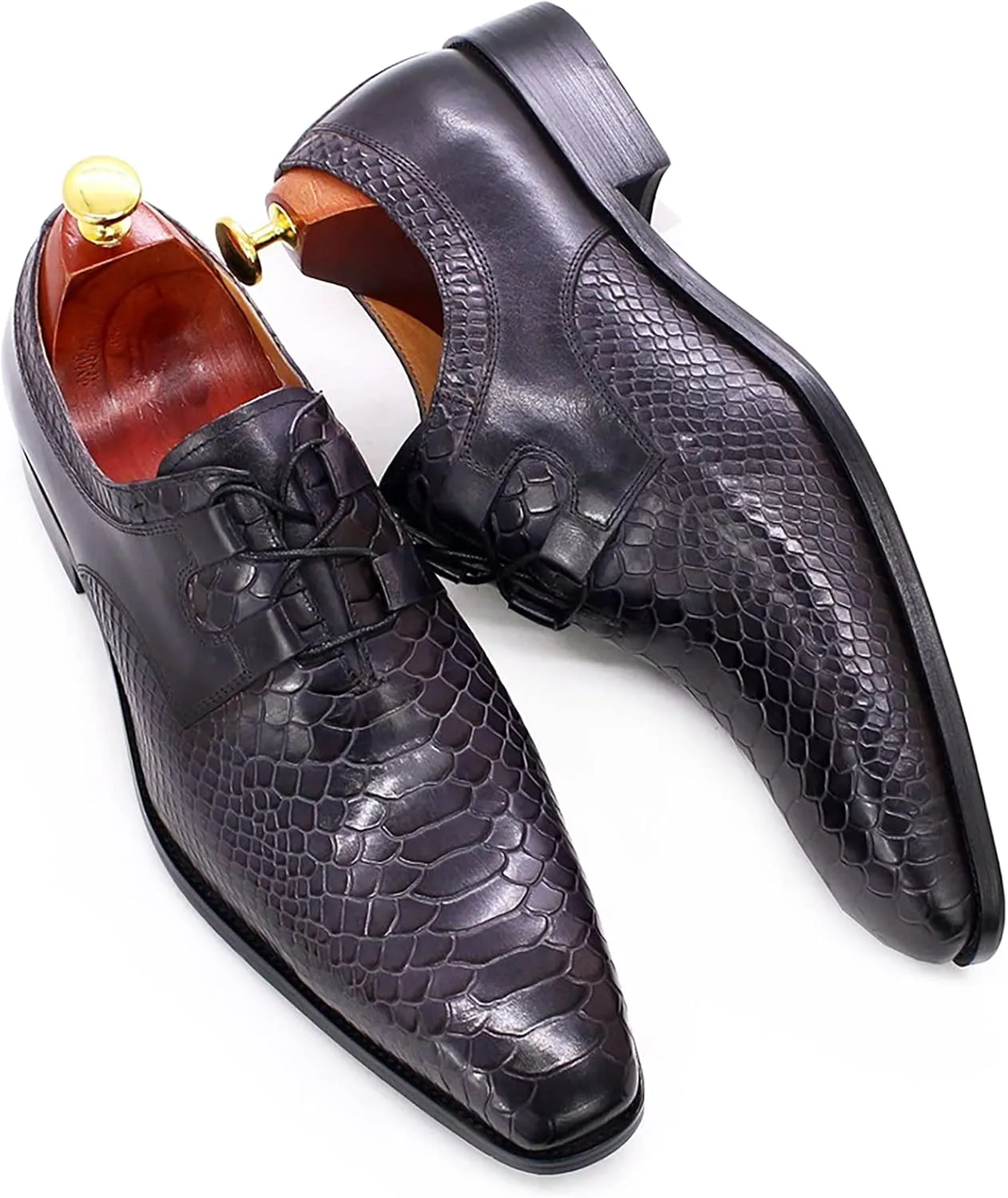Men's Classic Oxfords Formal Dress Shoes Brogues Derbys Breathable Leather Lace-ups,Grey-43