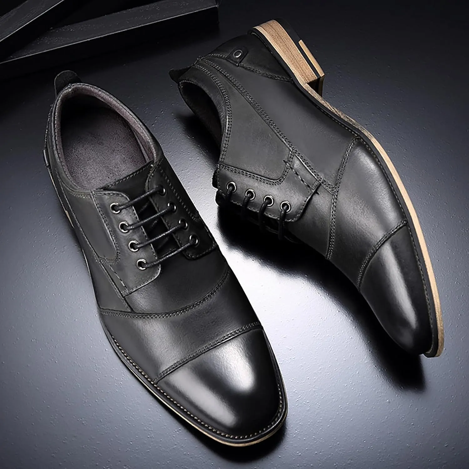 Men's Dress Shoes Leather Formal Business Oxford Derby Brogue Retro Dress Shoes for Men