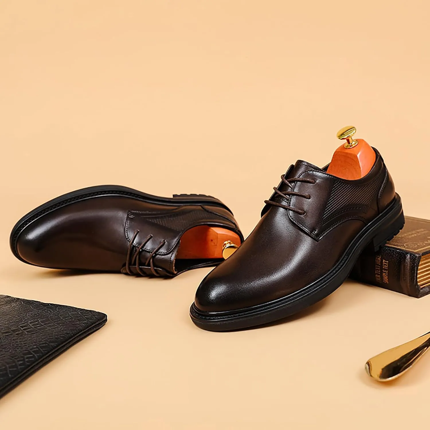 Men's Dress Shoes Leather Formal Business Oxford Derby Brogue Wingtip Retro Dress Shoes for Men