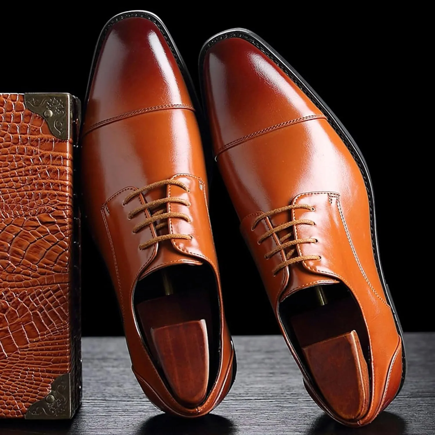 Mens Dress Shoes Men's Dress Shoes Leather Business Casual Shoes Men's Dress Office Shoes Men's Breathable Oxford Shoes(Brown,6.5)