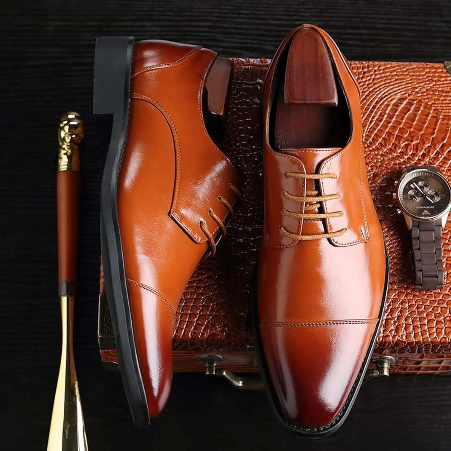 Mens Dress Shoes Men's Dress Shoes Leather Business Casual Shoes Men's Dress Office Shoes Men's Breathable Oxford Shoes(Brown,6.5)