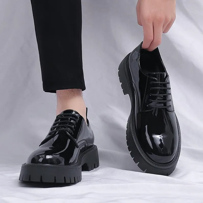 Mens Faux Patent Leather Dress Shoes Classic Lace-up Casual Business Formal Oxford