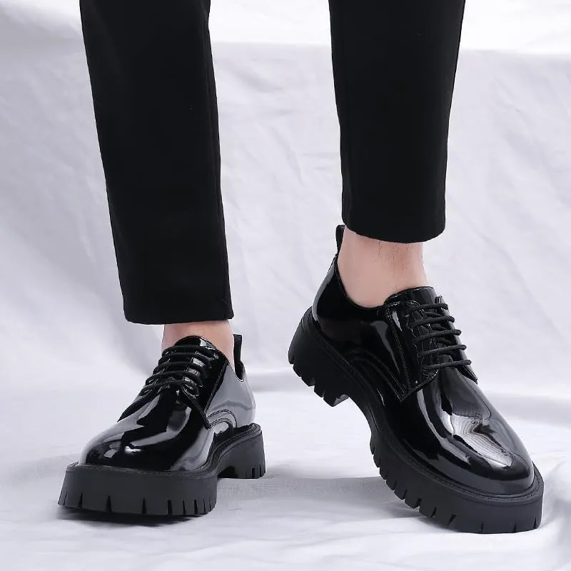 Mens Faux Patent Leather Dress Shoes Classic Lace-up Casual Business Formal Oxford