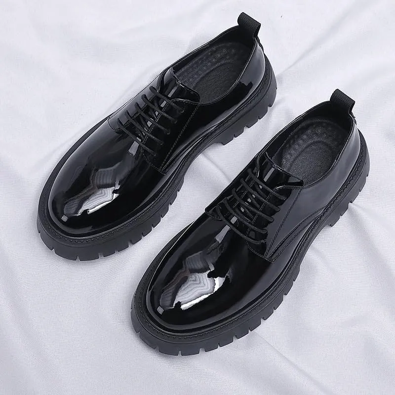 Mens Faux Patent Leather Dress Shoes Classic Lace-up Casual Business Formal Oxford