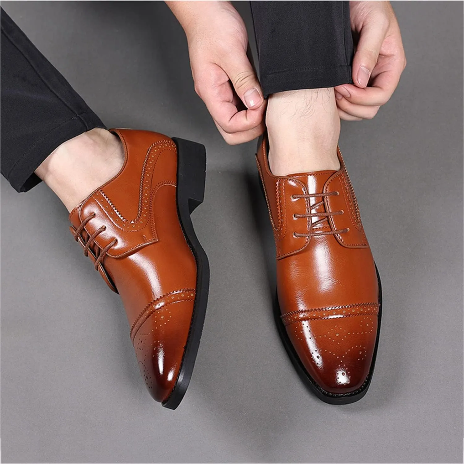 Men's Formal Shoes Lace Up Oxfords Non-Slip Brogues Derbys Comfortable Business Wedding Shoes