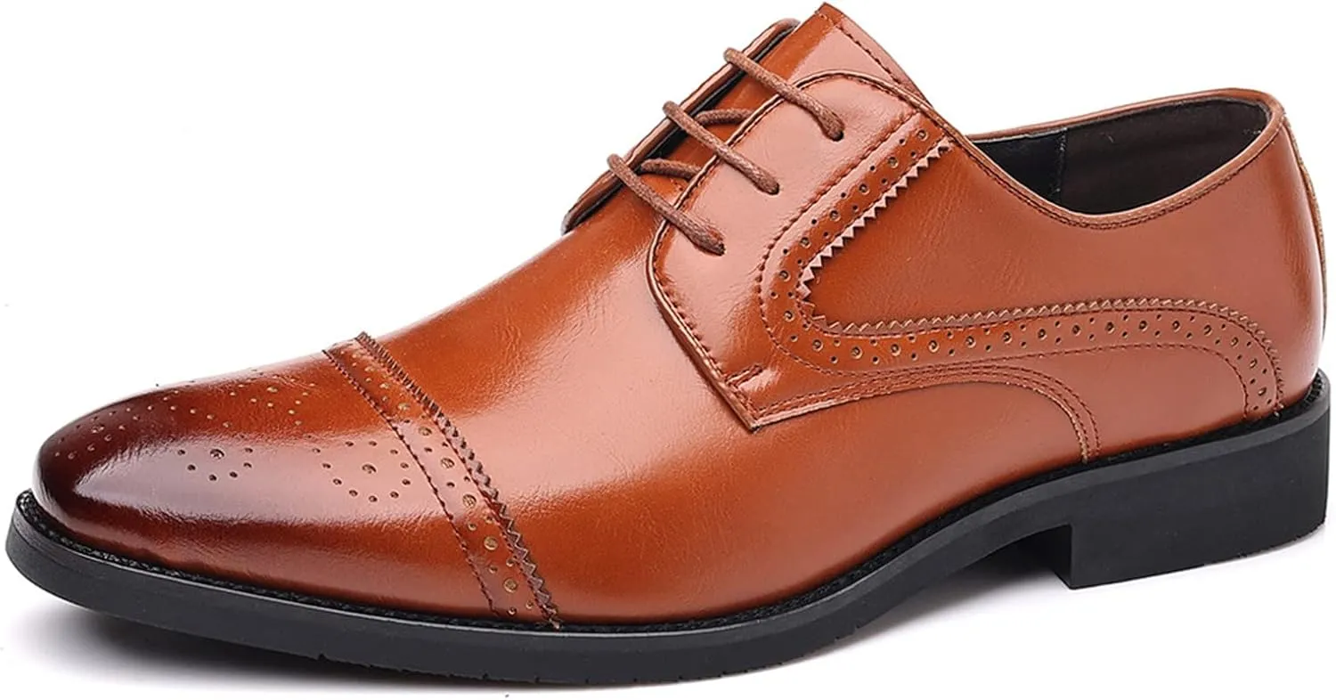 Men's Formal Shoes Lace Up Oxfords Non-Slip Brogues Derbys Comfortable Business Wedding Shoes