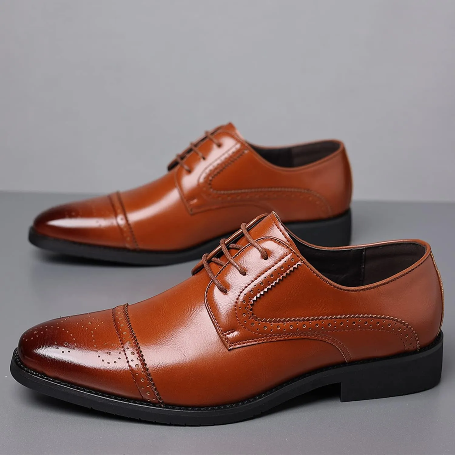 Men's Formal Shoes Lace Up Oxfords Non-Slip Brogues Derbys Comfortable Business Wedding Shoes